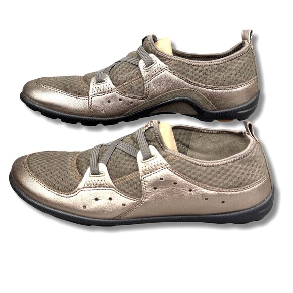 ECCO Slip-On Shoes Wmn Size 41 / US 10 Gold Bronze Leather Mesh Barefoot Walking - Picture 6 of 13
